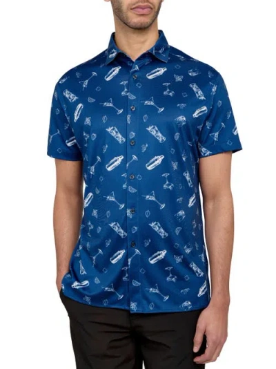 Construct Con.struct Cocktail Print Performance Button-down Shirt In Blue