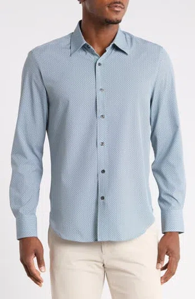 Construct Crosshatch Long Sleeve Button Up Shirt In Blue