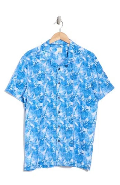 Construct Duo Palm Print Camp Shirt In Blue