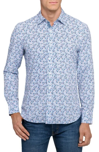 Construct Fall Floral Woven Long Sleeve Basic In Blue