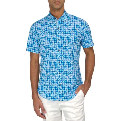 Construct Feather Print Slim Fit Button-up Sport Shirt In Blue
