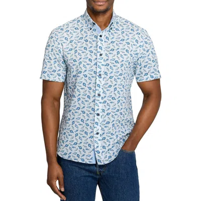 Construct Fish Print Short Sleeve Seersucker Button-up Shirt In Blue
