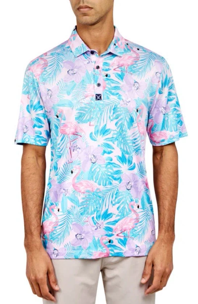 Construct Flamingo Golf Polo Shirt In Multi Pink