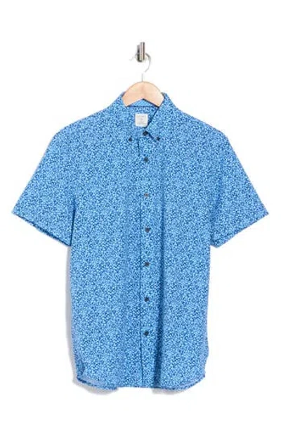 Construct Floral Short Sleeve Woven Button-down Shirt In Blue