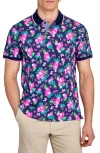 Construct Floral Skull Polo Short Sleeve In Navy/pink
