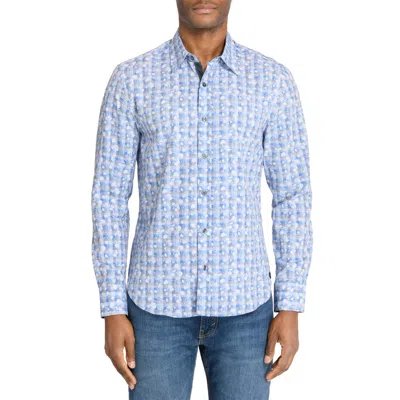 Construct Floral Slim Fit 4-way Stretch Button-up Shirt In Grey