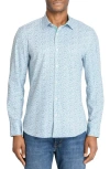 Construct Floral Wreath Woven Long Sleeve Shirt In White/green