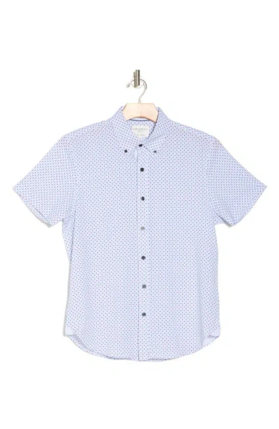 Construct Geo Print Short Sleeve Stretch Performance Button-down Shirt In White