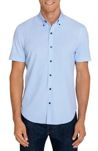Construct Geometric Short Sleeve Button-up Shirt In White/ Blue