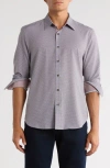 Construct Geometric Slim Fit Stretch Button-up Shirt In Purple