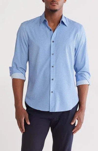 Construct Gingham Long Sleeve Button Front Shirt In Light Blue