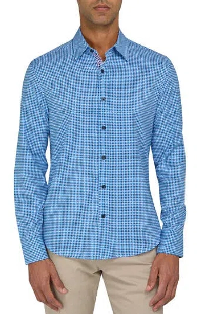 Construct Gingham Print Slim Fit Button-up Shirt In Blue