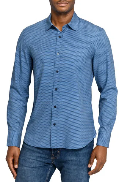 Construct Hexagon Geo Woven Long Sleeve Basic In Blue