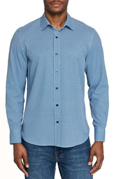 Construct Hexagon Geo Woven Long Sleeve Basic In Blue