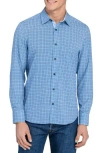 Construct Houndstooth Plaid Stretch Button-up Shirt In Blue