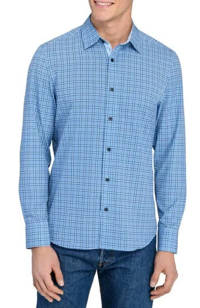 Construct Houndstooth Plaid Stretch Button-up Shirt In Blue