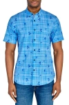Construct Island Woven Short Sleeve Shirt In Chambray Blue