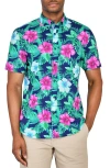 Construct Large Hibiscus Woven Short Sleeve Shirt In Multi