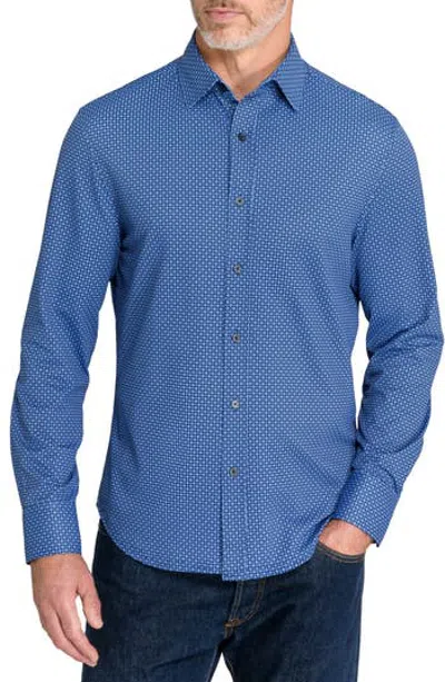 Construct Medallion Geometric Slim Fit Pique Shirt In Navy/ Purple