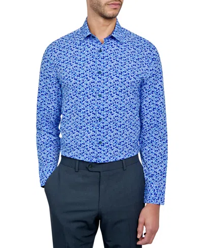 Construct Men's Recycled Slim Fit Floral Performance Stretch Cooling Comfort Dress Shirt In Navy