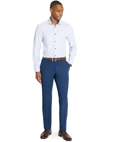 Construct Men's Recycled Slim Fit Micro Geo 4-way Stretch Performance Dress Shirt In White Blue