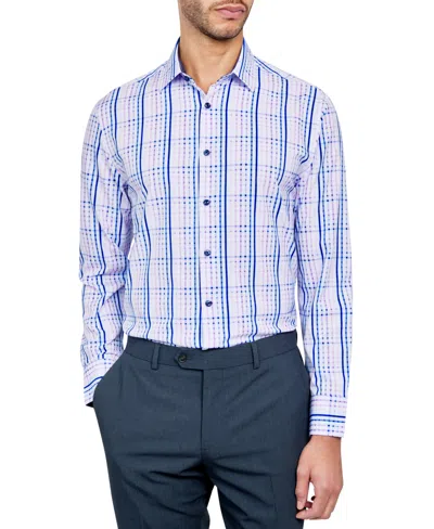 Construct Men's Recycled Slim Fit Plaid Performance Stretch Cooling Comfort Dress Shirt In Lilac