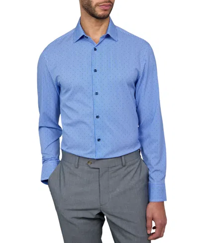 Construct Men's Recycled Slim Fit Stripe Dot Performance Stretch Cooling Comfort Dress Shirt In Blue