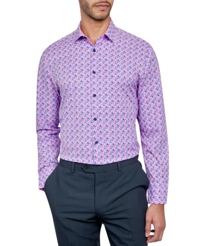 Construct Men's Recycled Slim Fit Floral Performance Stretch Cooling Comfort Dress Shirt In Pink