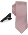 Construct Men's Solid Tie & 1-1/2" Tie Bar Set In Pink