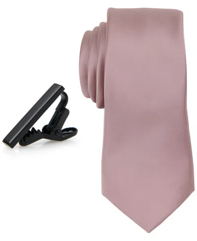 Construct Men's Solid Tie & 1" Tie Bar Set In Pink