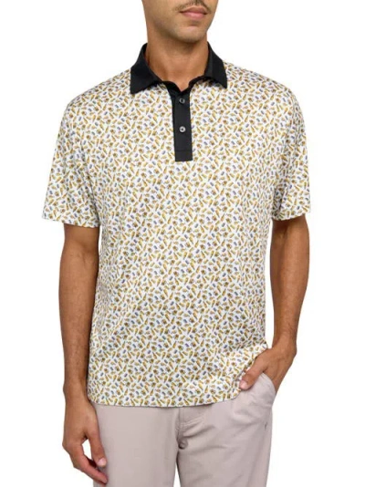 Construct Con.struct Micro Beers Print Performance Golf Polo In White/yellow