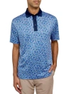 Construct Con.struct Micro Floral Print Performance Golf Polo In White/blue