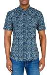 Construct Mini Floral Woven Short Sleeve Shirt In Navy