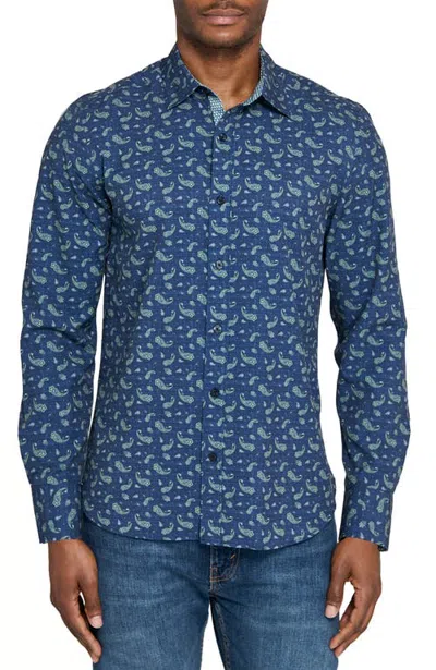Construct Paisley Woven Long Sleeve Basic In Blue