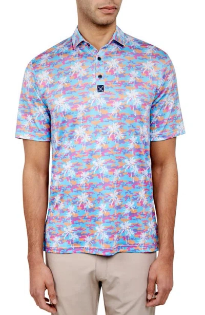 Construct Palm Camo Golf Polo In Multi Blue