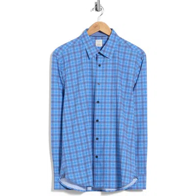 Construct Plaid Long Sleeve Stretch Shirt In Blue