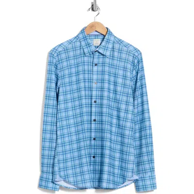 Construct Plaid Seersucker Long Sleeve Button-up Shirt In Blue