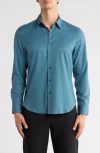 Construct Quad Geo Print Stretch Button-up Shirt In Blue