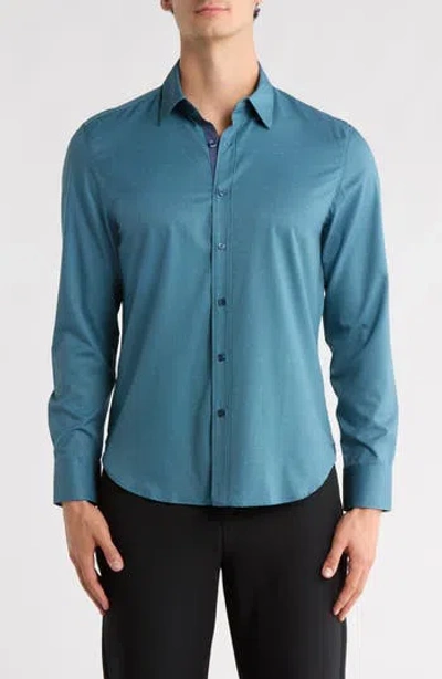 Construct Quad Geo Print Stretch Button-up Shirt In Blue