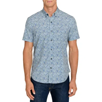 Construct Robin Floral Short Sleeve Button Down Shirt In Blue