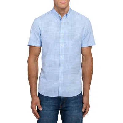 Construct Round Checkered Woven Short Sleeve Basic In Blue