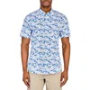Construct Circular Dot Geo Woven Long Sleeve Shirt In White/blue