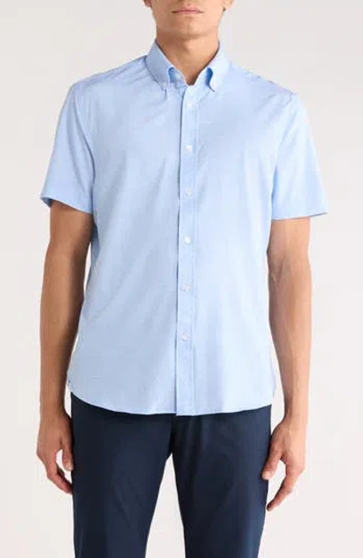 Construct Short Sleeve Woven Button-down Shirt In Blue