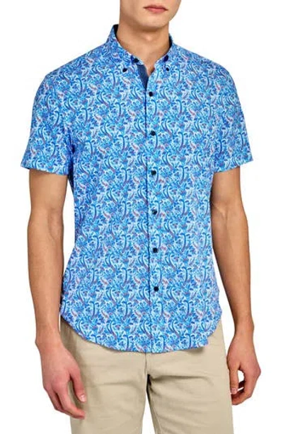 Construct Slim Fit 4-way Stretch Short Sleeve Button-up Shirt In Blue