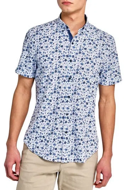 Construct Slim Fit 4-way Stretch Short Sleeve Button-up Shirt In Blue