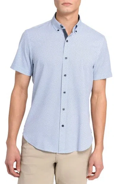 Construct Slim Fit 4-way Stretch Short Sleeve Button-up Shirt In Blue