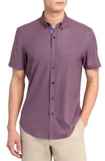 Construct Slim Fit 4-way Stretch Short Sleeve Button-up Shirt In Purple