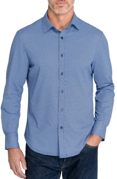 Construct Slim Fit Abstract Geometric Knit Shirt In Navy/ Blue