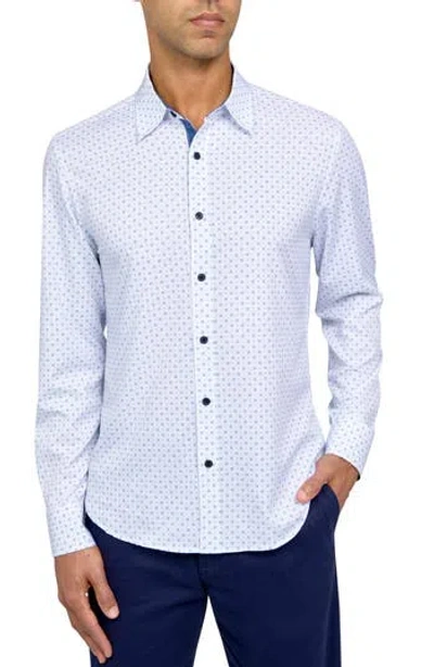 Construct Slim Fit Abstract X Four-way Stretch Performance Button-up Shirt In White/blue