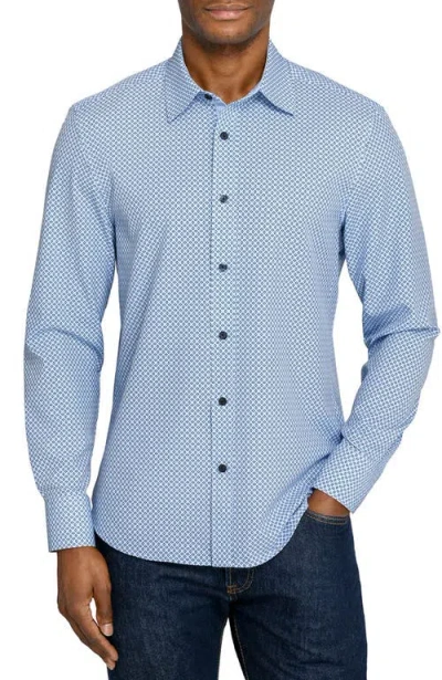 Construct Slim Fit Diamond Geo Woven Long Sleeve Basic Shirt In Blue
